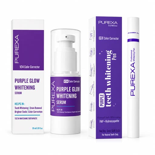 Purexa V34 Color Corrector Teeth Whitening Purple Pen & Purple Serum Combo (Pack of 5 Each)