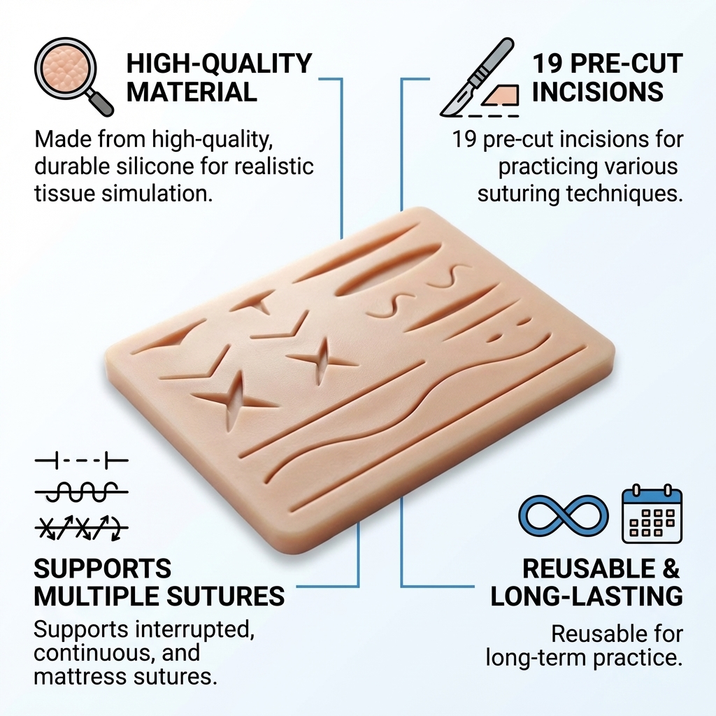 iDENTical Silicone Suture Practice Pad with 19 Pre-cuts- Type D