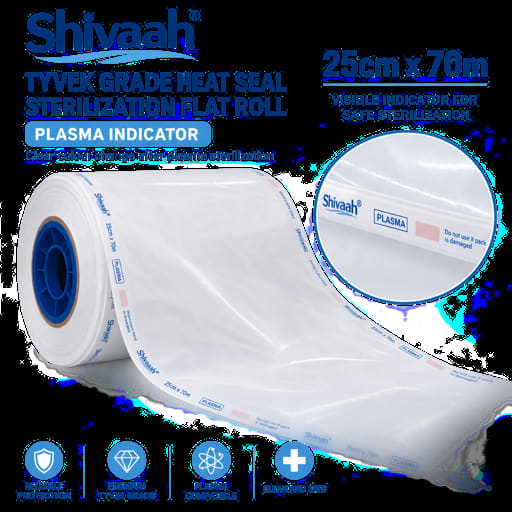 Shivaah Tyvek Grade Heat Seal Sterilization Flat Roll With Plasma Indicators