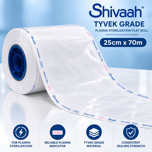 Shivaah Tyvek Grade Heat Seal Sterilization Flat Roll With Plasma Indicators