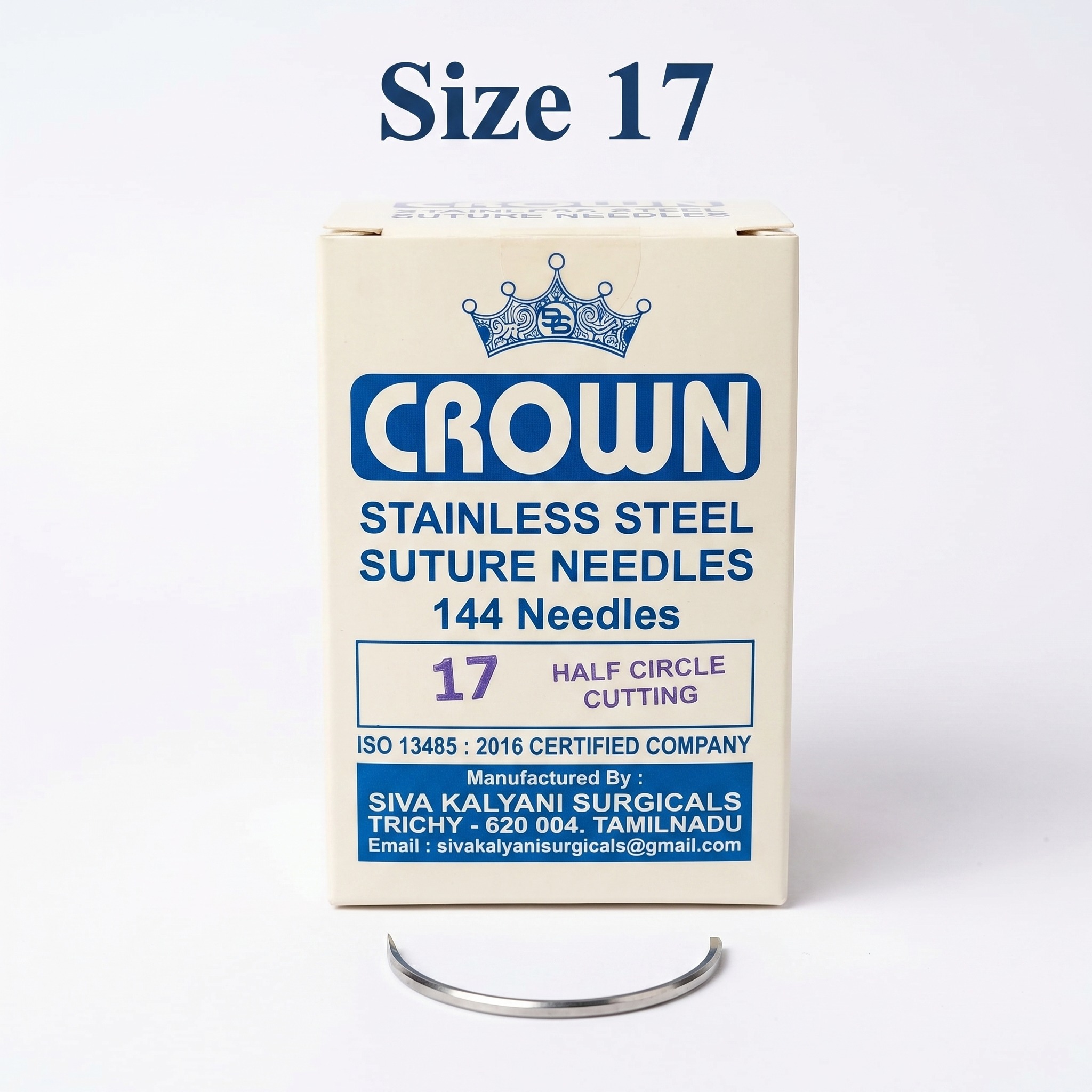 Crown Stainless Steel Half Circle Cutting Suture Needle - Size 17 (Pack of 144 needles)