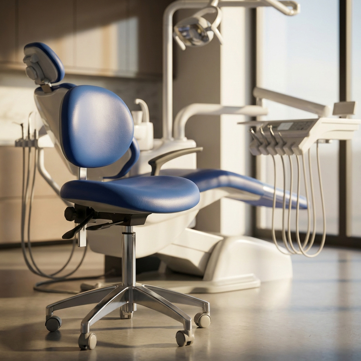 Sparedent Dental Stool With Backrest and Metal Base - Blue