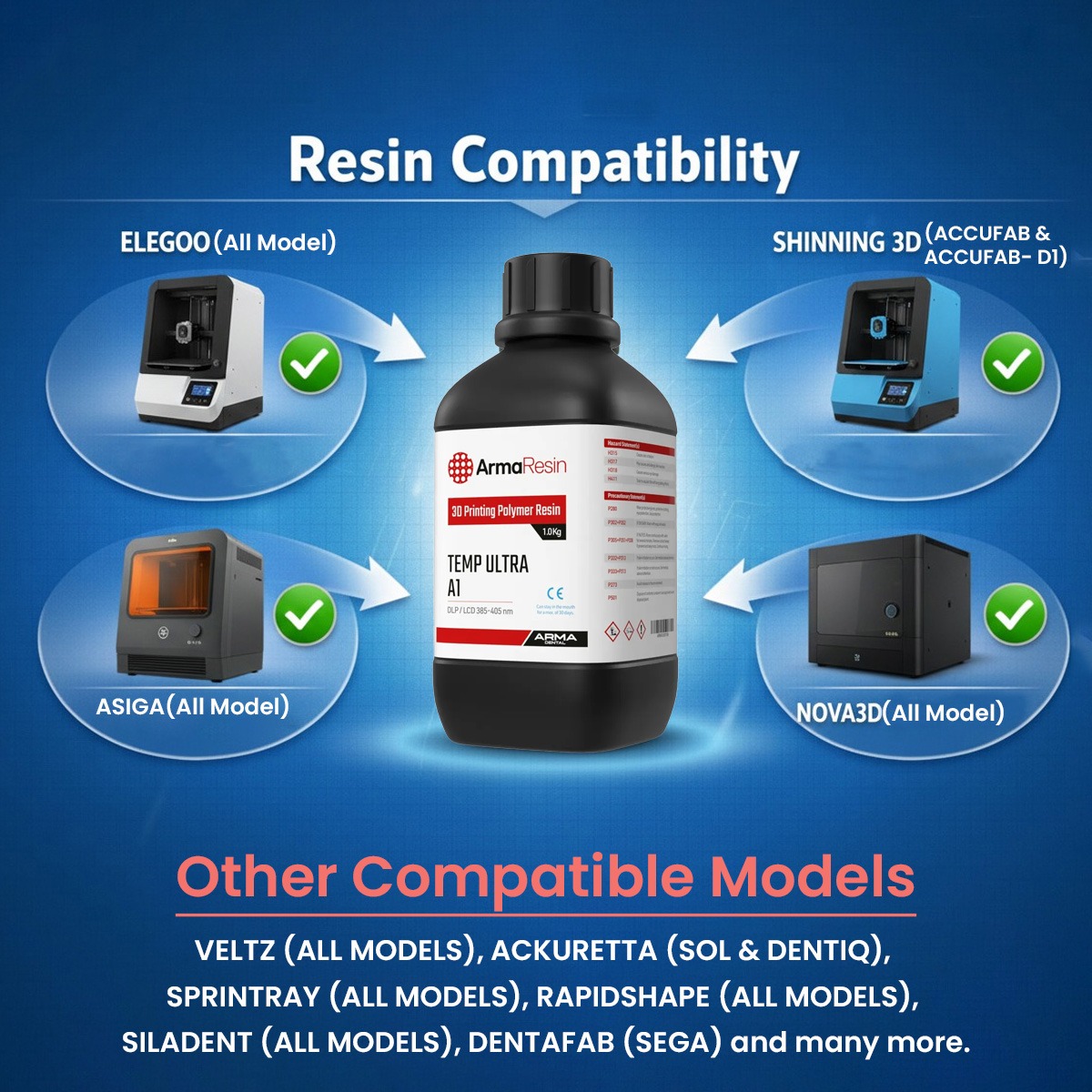 Arma Dental Temporary Crown & Bridge 3D Printing Resin - Temp Ultra (1 KG)