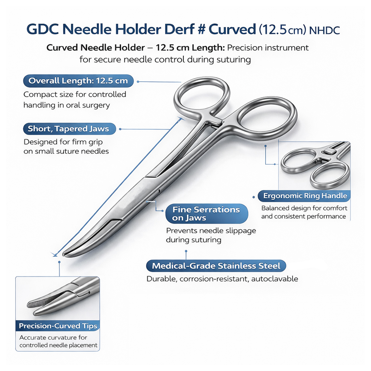 GDC Needle Holder Derf # Curved (12.5Cm) NHDC