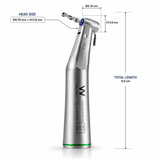 Waldent 20:1 LED Implant Surgical Contra-Angle Handpiece – Push Button | Fiber Optic | For Implant Motors
