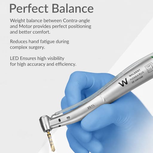 Waldent 20:1 LED Implant Surgical Contra-Angle Handpiece – Push Button | Fiber Optic | For Implant Motors