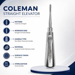 Waldent Coleman Straight Serrated Root Elevator with Shot Blast Handle (2/117) - 4