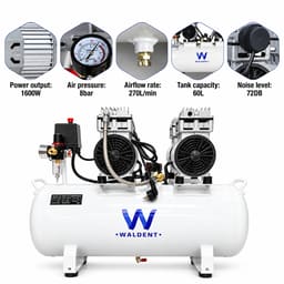 Waldent Double Head Dental Air Compressor Oil Free 2 Hp - Cylindrical Tank (WAC-200-DH-CT) - 3