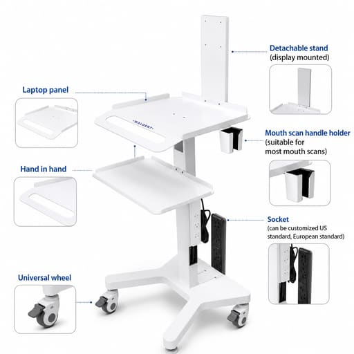 Waldent Intraoral Scanner Trolley with CPU Mount (TJ-Q08-2)