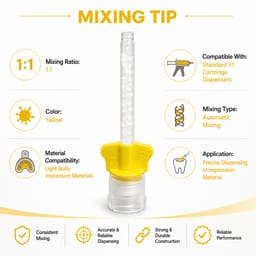 Waldent Mixing Tips For Light Body | 1:1 | Yellow (Pack of 50) - 4