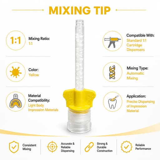 Waldent Mixing Tips For Light Body | 1:1 | Yellow (Pack of 50)