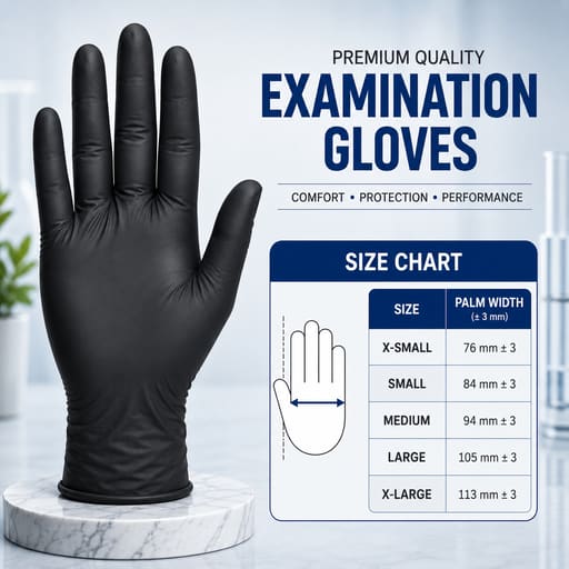 Waldent Nitrile Examination Gloves- Black (Pack of 80)