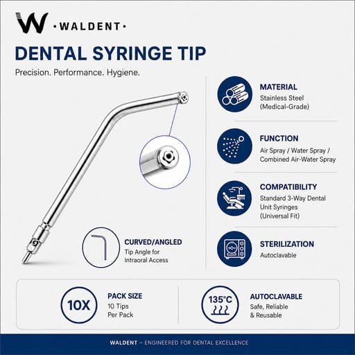 Waldent Stainless Steel 3-Way Dental Syringe Tips (Pack of 10)
