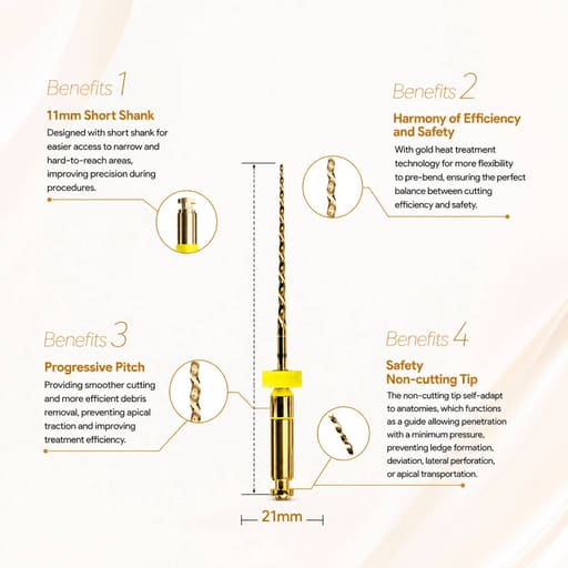 DentsMind DM-F1 NiTi Gold Rotary Files - 21mm(Pack of 6)