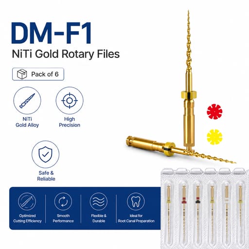 DentsMind DM-F1 NiTi Gold Rotary Files - 21mm(Pack of 6)