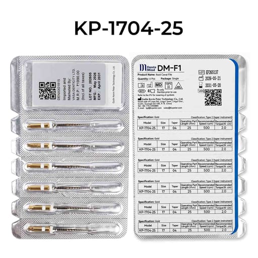 DentsMind DM-F1 NiTi Gold Rotary Files 25mm - 17/4% (Pack of 6)