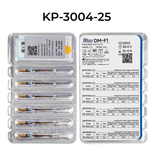 DentsMind DM-F1 NiTi Gold Rotary Files - 25mm (Pack of 6)