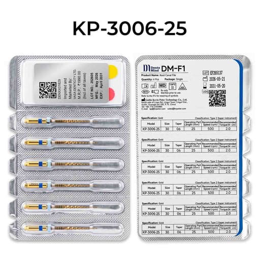 DentsMind DM-F1 NiTi Gold Rotary Files - 25mm (Pack of 6)