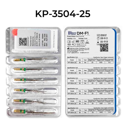 DentsMind DM-F1 NiTi Gold Rotary Files - 25mm (Pack of 6)