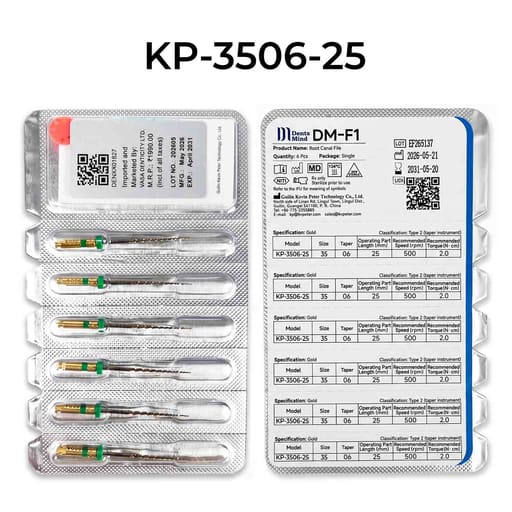 DentsMind DM-F1 NiTi Gold Rotary Files - 25mm (Pack of 6)