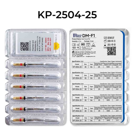 DentsMind DM-F1 NiTi Gold Rotary Files - 25mm (Pack of 6)