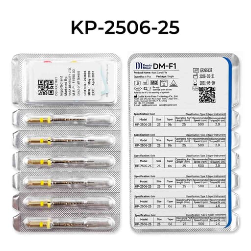 DentsMind DM-F1 NiTi Gold Rotary Files - 25mm (Pack of 6)