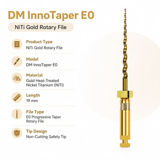DentsMind InnoTaper NiTi Gold Rotary Files 19mm - E0 (Pack of 6)