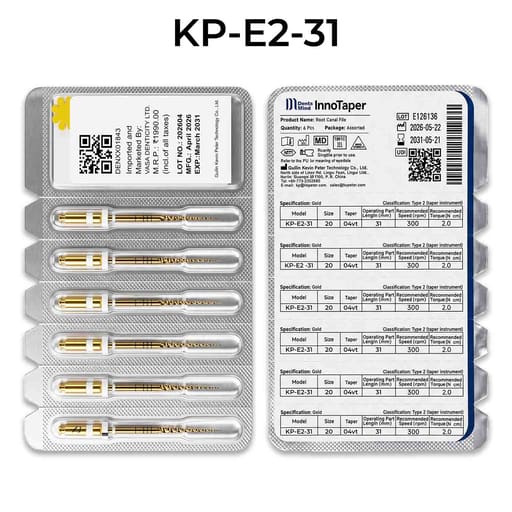 DentsMind InnoTaper NiTi Gold Rotary Files 31mm - E2 (Pack of 6)