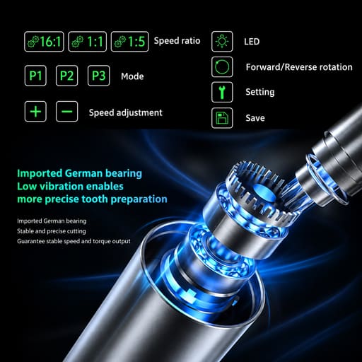 Woodpecker MT2 Dental Brushless Electric Motor With 1:5 LED Contra Angle Handpiece