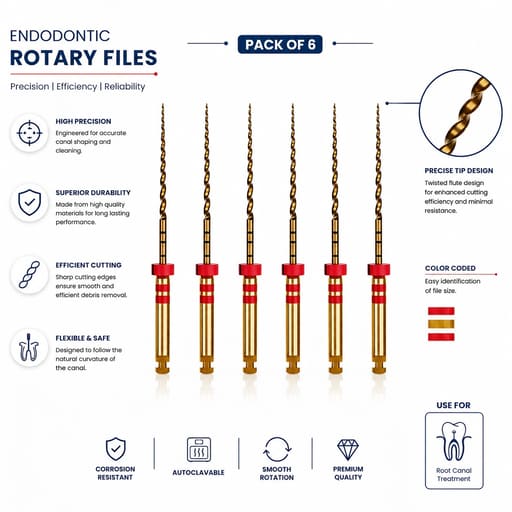 Woodpecker W3-Pro NiTi Rotary Files 25mm - 25/6% (Pack of 6)
