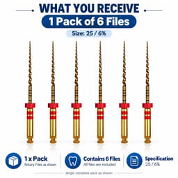 Woodpecker W3-Pro NiTi Rotary Files 25mm - 25/6% (Pack of 6) - 2