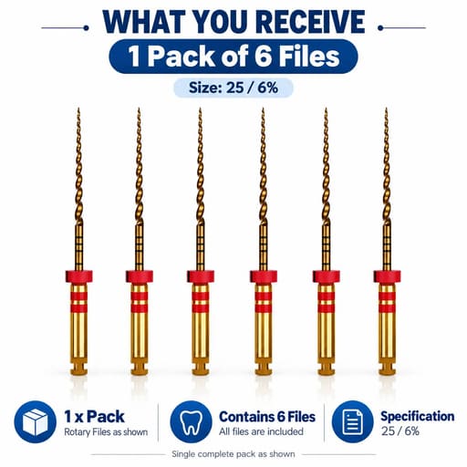 Woodpecker W3-Pro NiTi Rotary Files 25mm - 25/6% (Pack of 6)