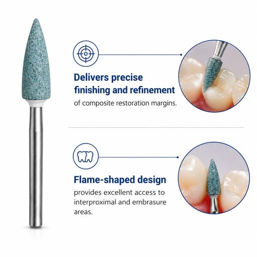 Youdent Composite Interproximal & Margin Refinement Kit FG - GF032 | Green Flame Shaped (Pack of 12)