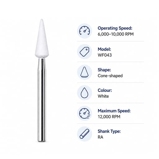 Youdent Composite Surface Finishing & Smoothing Kit FG - WF043 | White Cone Shaped (Pack of 12)