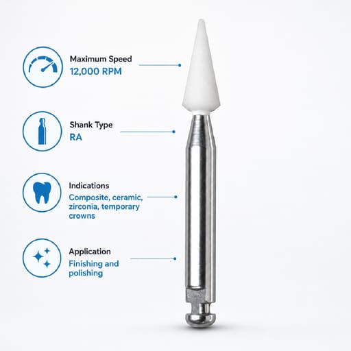 Youdent Composite Surface Finishing & Smoothing Kit RA - WR043 | White Cone Shaped (Pack of 12)