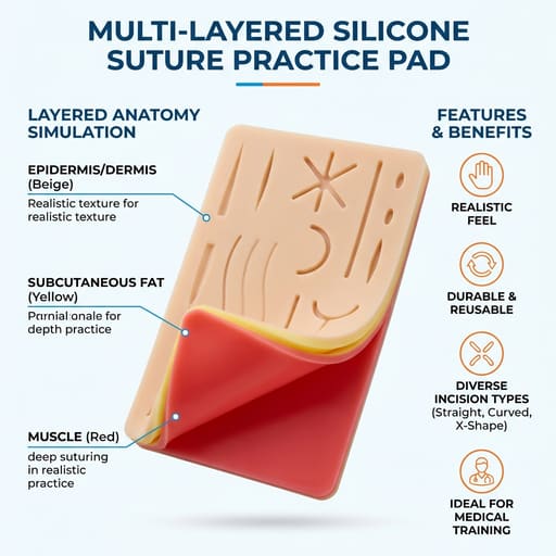iDENTical Silicone Suture Practice Pad with 14 Pre-cuts- Type B