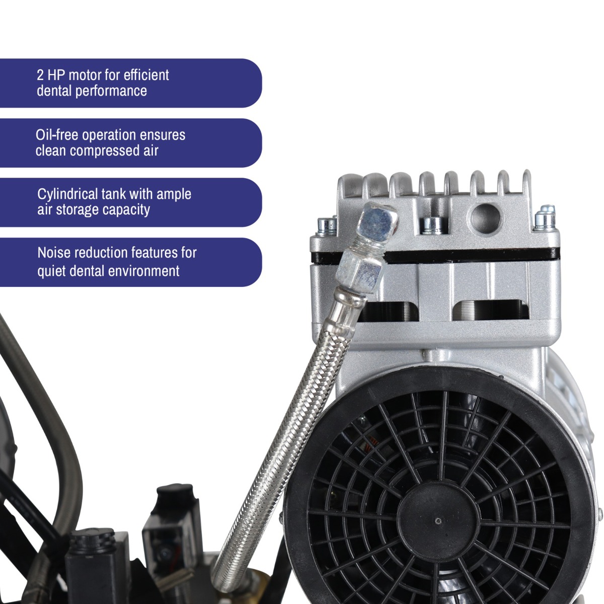 Waldent Double Head Dental Air Compressor Oil Free 2 Hp - Cylindrical Tank (WAC-200-DH-CT)