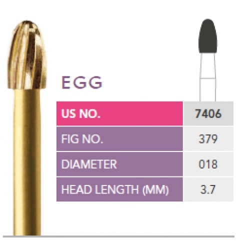Prima Dental Trimming And Finishing Egg Bur (7406) - 12 Blade