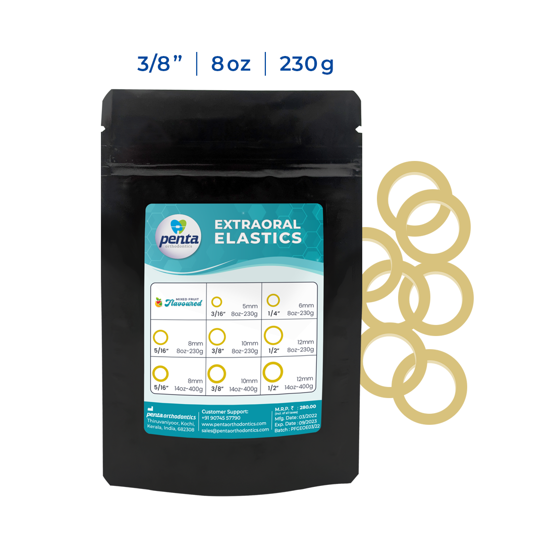 Penta Ortho Extraoral Elastics - size 3/8-8 Oz