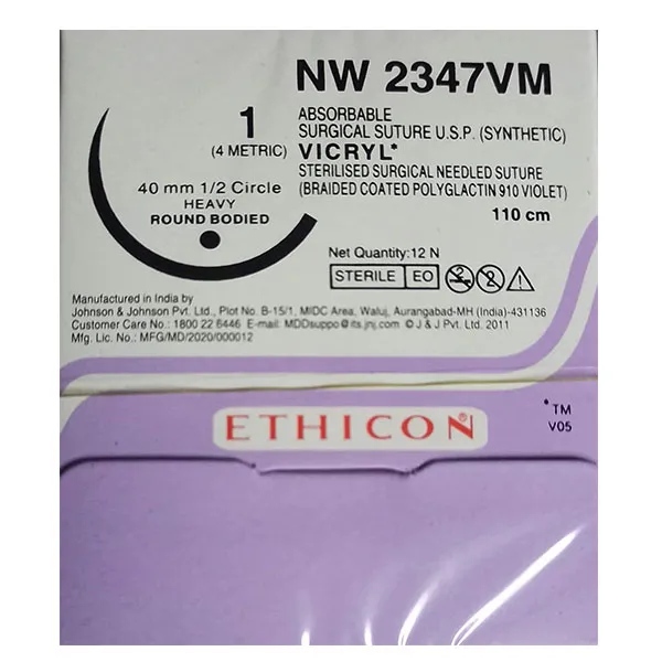 Ethicon Vicryl #1 Absorbable Violet Braided Suture - 110Cm (Nw2347VMP) Pack Of 12