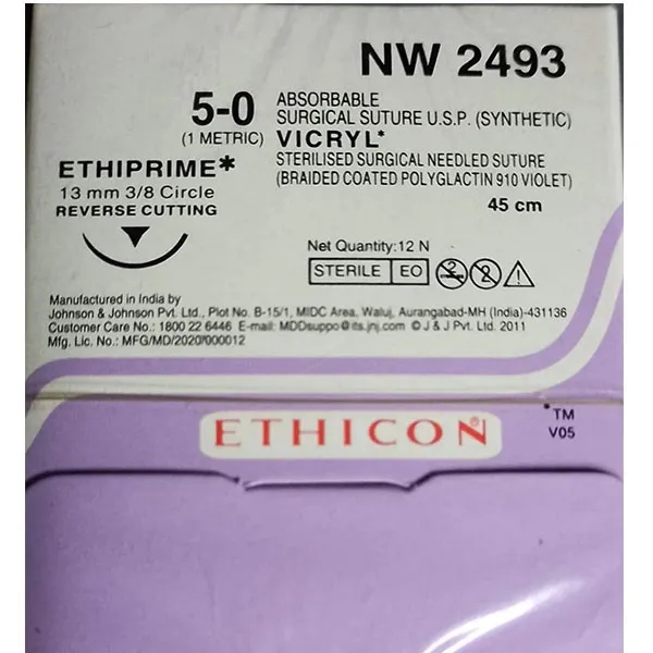 Ethicon Vicryl #5-0 Absorbable Violet Braided Suture4 - 45Cm(Nw2493) Pack Of 12