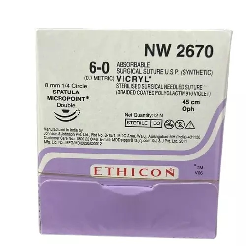 Ethicon Vicryl #6-0 Absorbable Violet Braided Suture1 - 45Cm(Nw2670) Pack Of 12