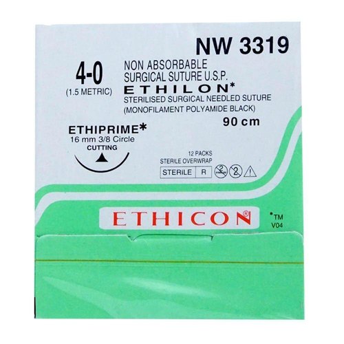 Ethicon Ethilon Sutures USP 4-0, 3/8 Circle Cutting Ethiprime