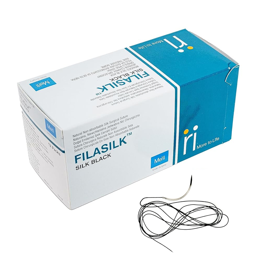 Meril Filasilk #3-0 Black Braided Silk Suture (SLK30 5100) - Pack of 12