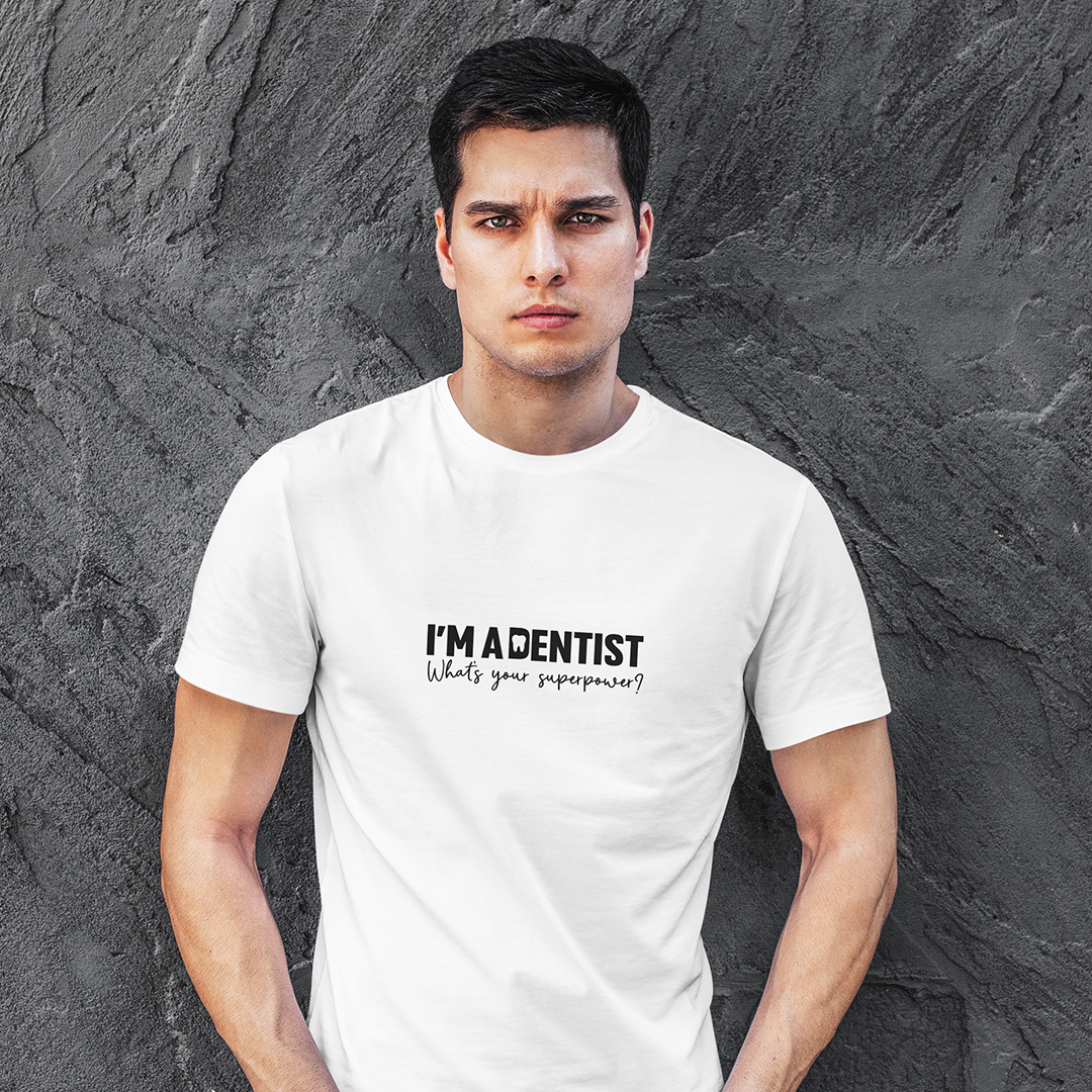 DentiCrew Round Neck Cotton T-Shirts White - I am Dentist