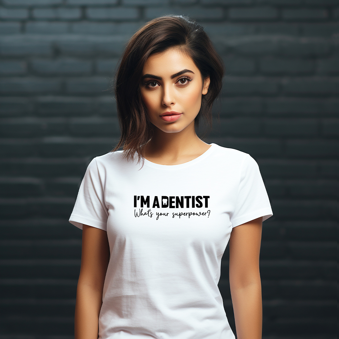 DentiCrew Round Neck Cotton T-Shirts White - I am Dentist