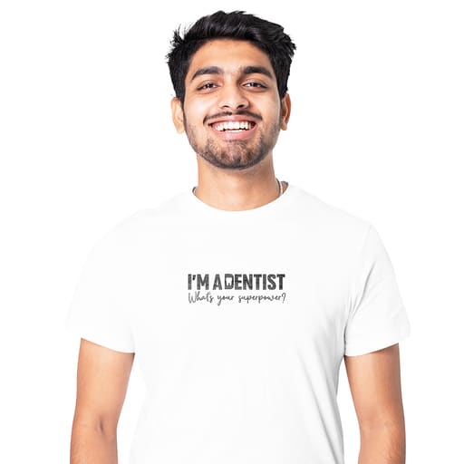 DentiCrew Round Neck Cotton T-Shirts White - I am Dentist