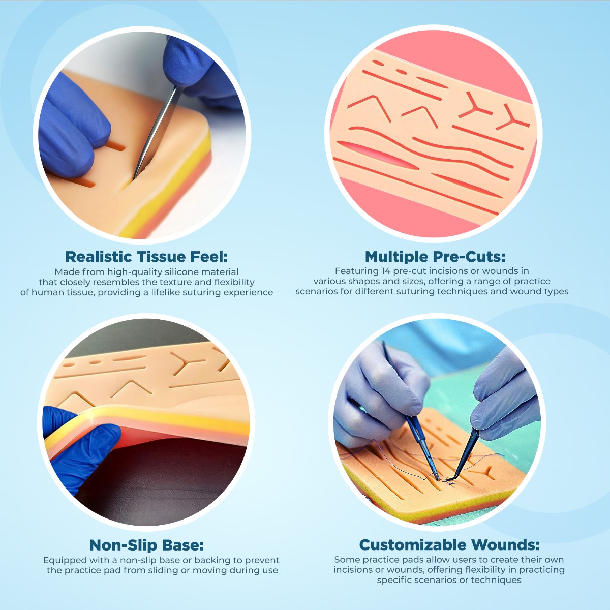 iDENTical Silicone Suture Practice Pad with 14 Pre-cuts