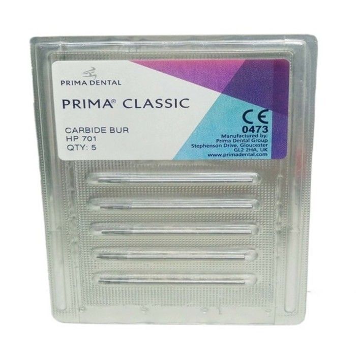 Prima Dental Carbide Straight Handpiece Taper Fissure Burs (Set Of 5 Burs)