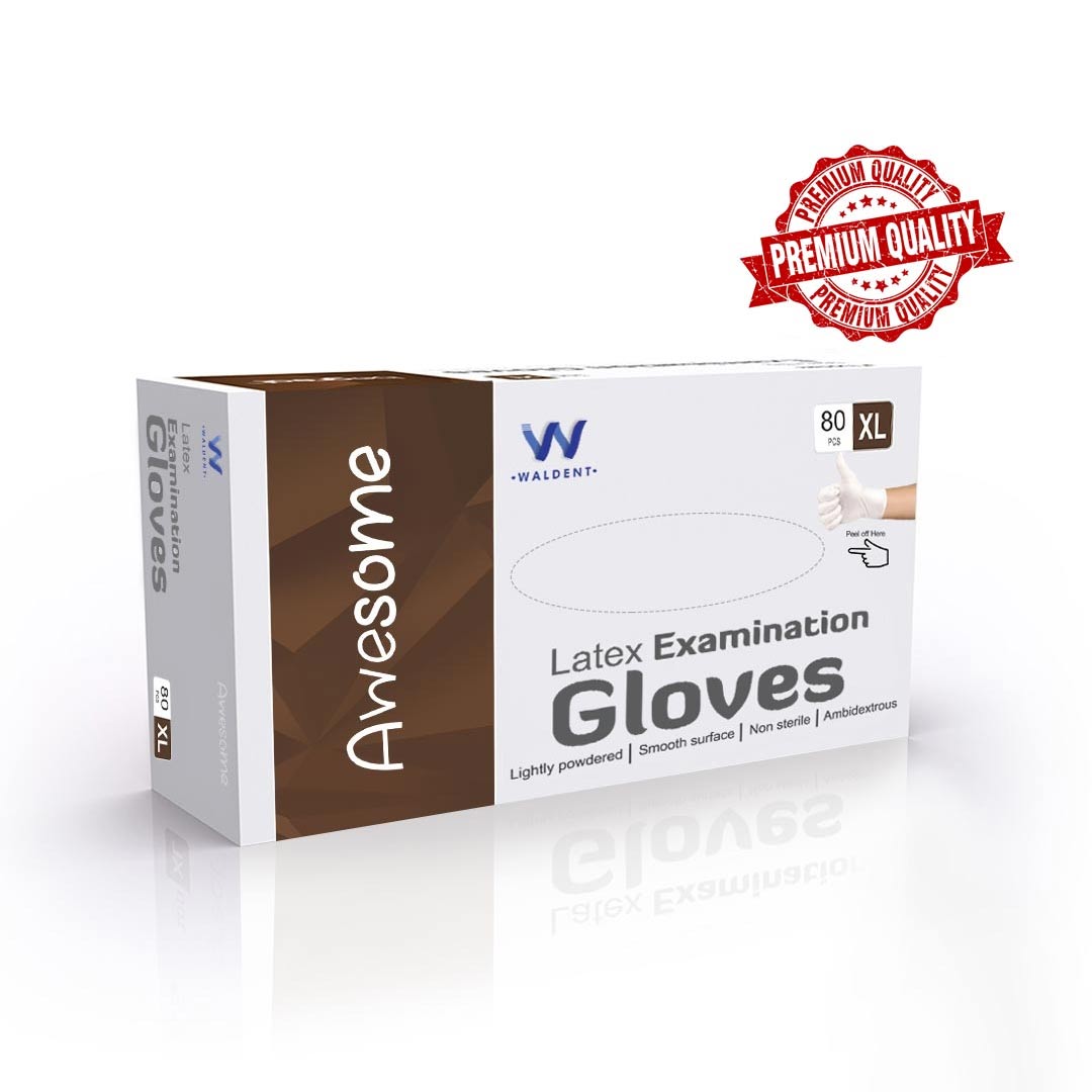 Waldent Latex Examination Gloves - Extra Large (Pack of 80)